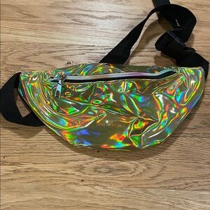 Gold Holographic Fanny Pack with Black Strap